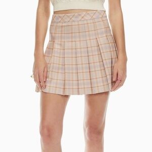 aritzia / sunday best olive micro plaid pleated skirt